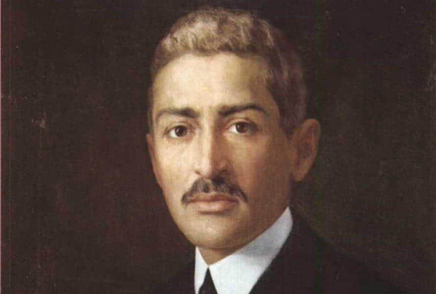 Portrait of Ion Dragoumis, early 20th-century Greek diplomat and writer, wearing a formal suit and mustache, symbolizing his role in Greek national history.