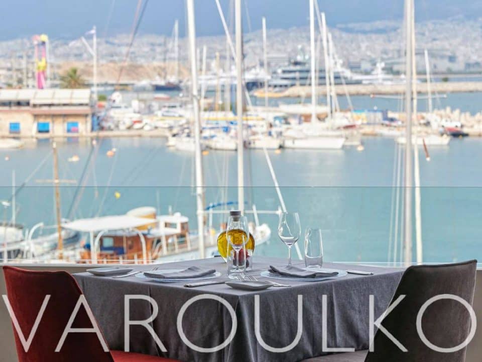 Artistic plating of a seafood dish featuring lobster pasta at Varoulko Seaside.