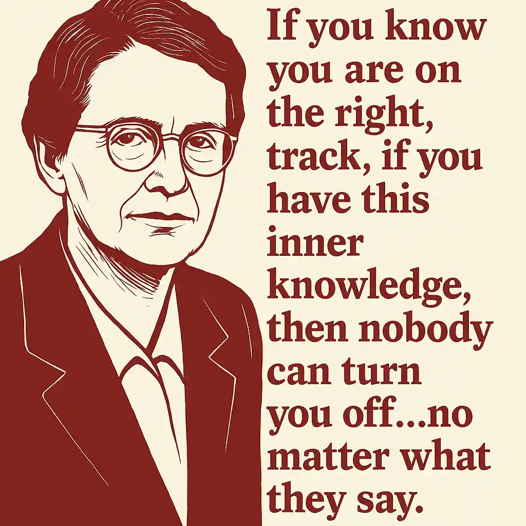 Stylized portrait of Barbara McClintock alongside her quote: “If you know you are on the right track, if you have this inner knowledge, then nobody can turn you off… no matter what they say,” with MAXMAG logo at the bottom.