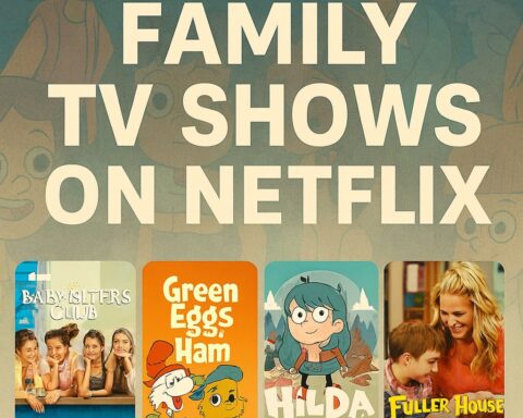 “Promotional thumbnail for 12 Good Family TV Shows on Netflix featuring posters from Lost in Space, Hilda, Nailed It!, and Our Planet on a colorful family-themed background.”