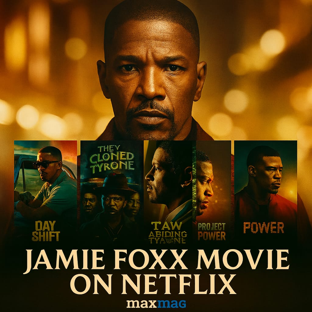 "Jamie Foxx Movies on Netflix thumbnail with Day Shift, They Cloned Tyrone, Law Abiding Citizen, and Project Power — featuring the Oscar-winning actor"