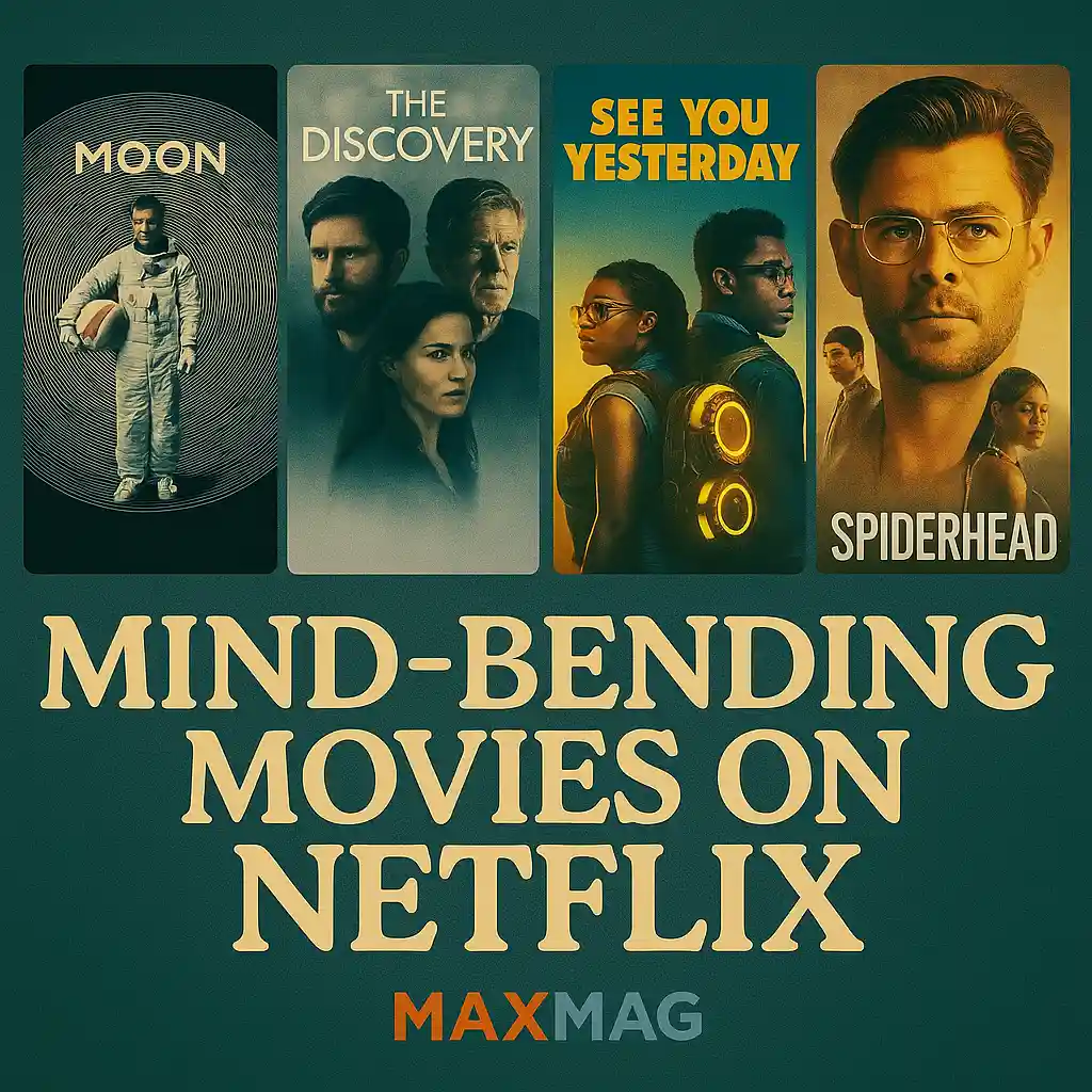 Square thumbnail featuring Nine Doors to Noon, The Astral Cul-de-Sac, Memory Without Edges, The Tesseract Motel, and Negative Space Wedding – Netflix mind bending films.