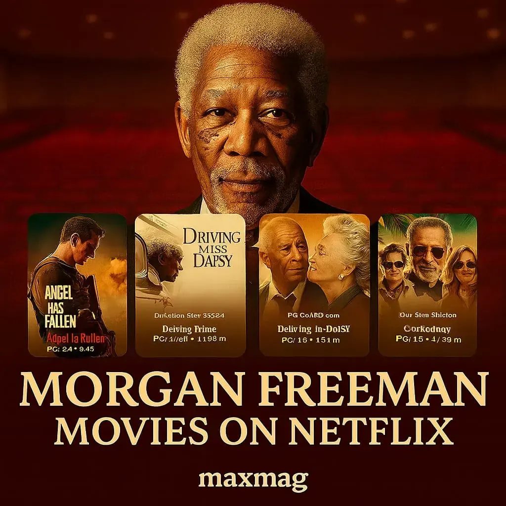 “Morgan Freeman Movies on Netflix thumbnail featuring posters of Angel Has Fallen, Driving Miss Daisy, and other films — highlighting Freeman’s Oscar-winning performances and streaming classics.”