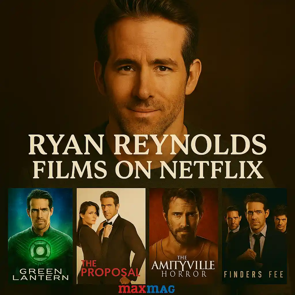 "Square promotional thumbnail for Ryan Reynolds movies on Netflix featuring Green Lantern, The Proposal, The Amityville Horror, and Finder’s Fee."